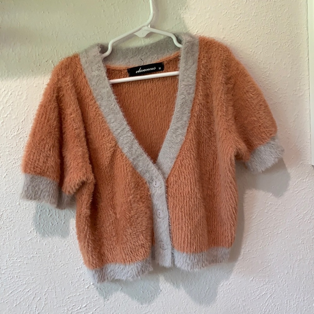 Cropped fuzzy cardigan